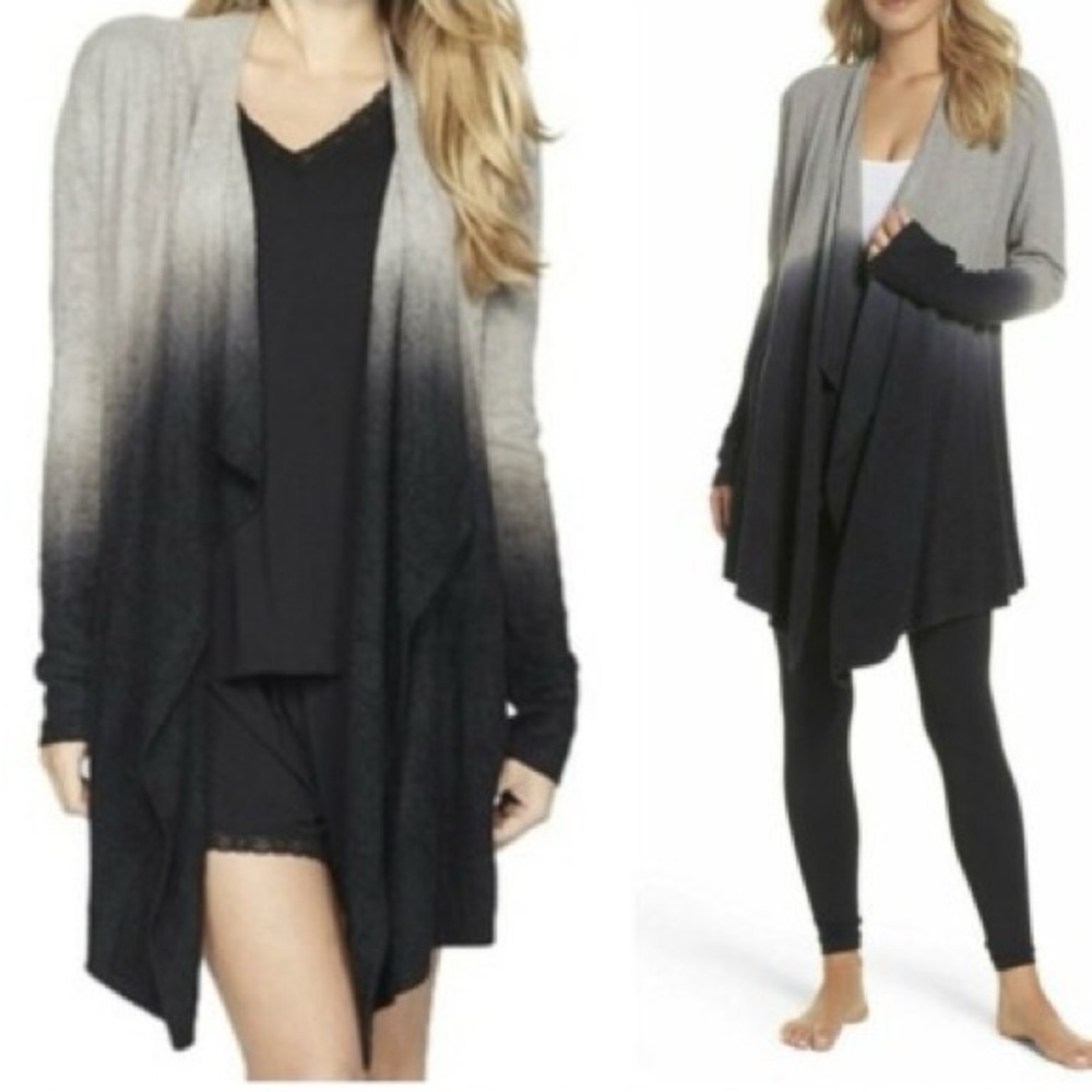 Barefoot Dreams Cozy Chic Lite Ombre Gray Charcoal Calypso Drape Cardigan L XL